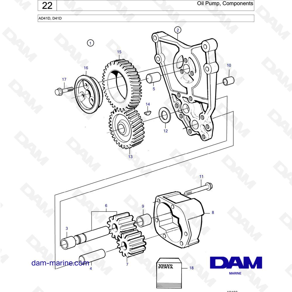Spare parts and exploded views for Volvo Penta AD41D
